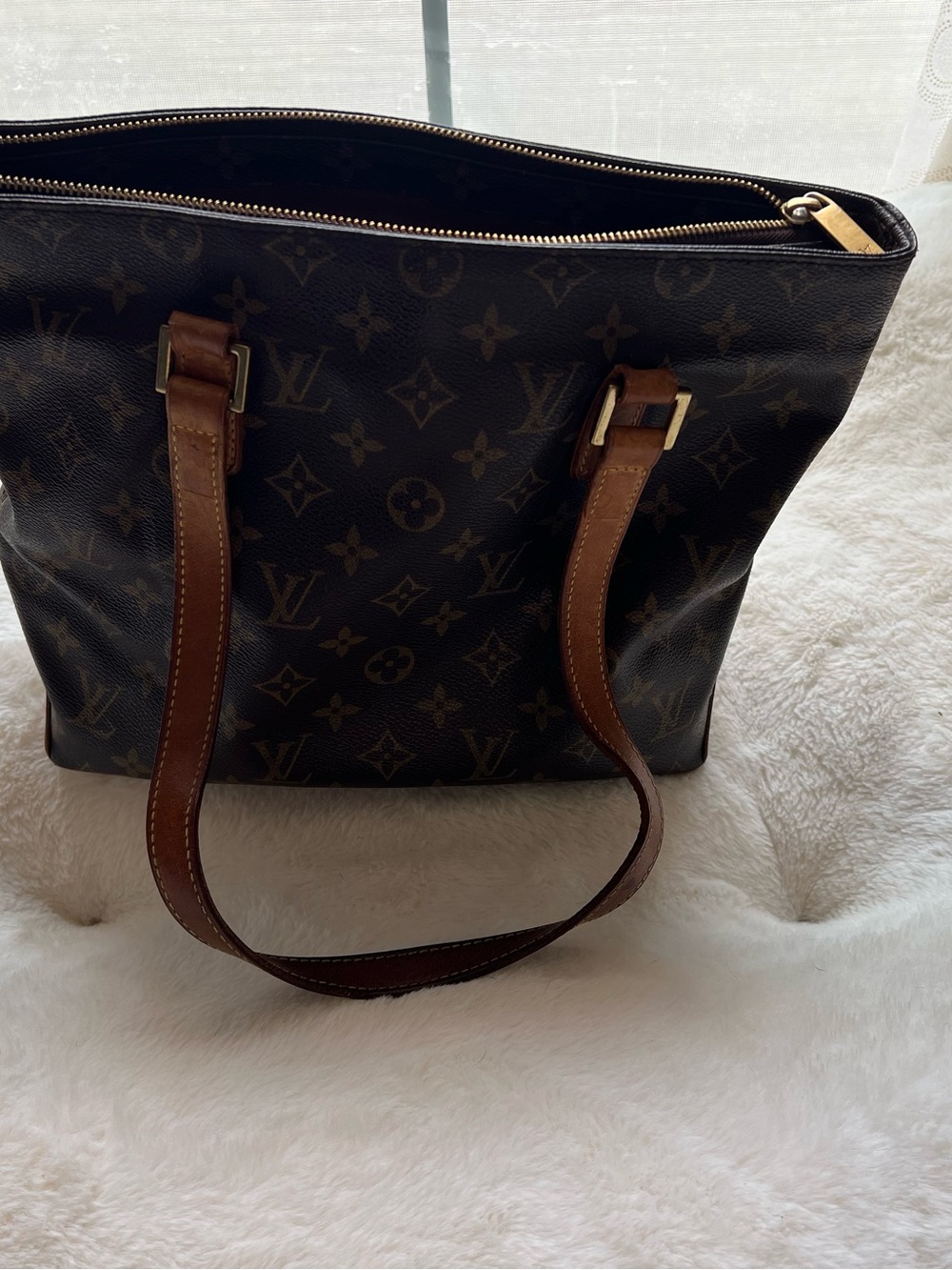 Louis Vuitton Monogram Canvas Tote with Brown Leather Straps